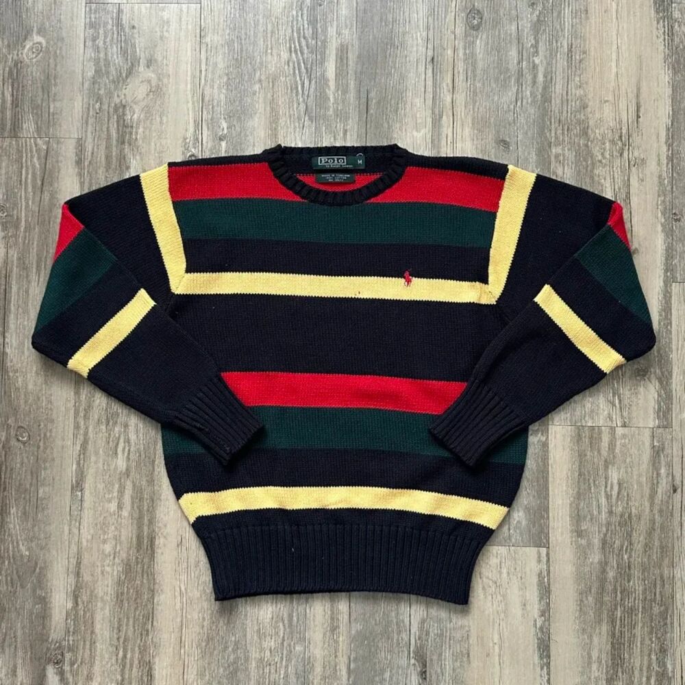 Vintage Polo Ralph Lauren Multi-Color Striped Knit Sweater Size M Youth